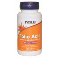 Ácido Fólico 800mcg c/ Vitamina B-12 | 250 Tabls. - Now 