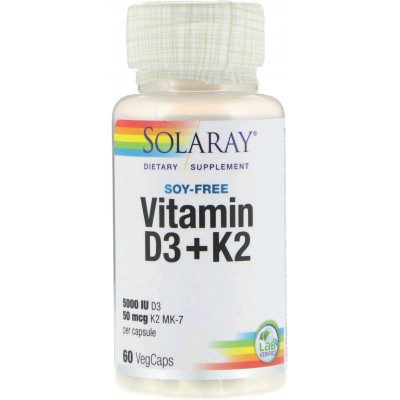 Vitamina D3 + K2 (MK-7) - 60 softgels - Solaray 